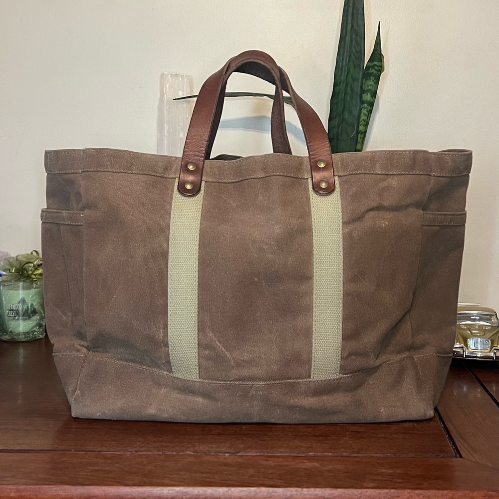 Artifact Bags Brown Canvas Garden Beach Tote with Leather Handles